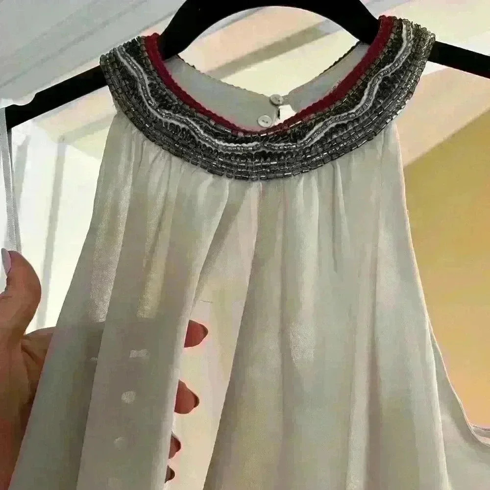 ZARA Blouse with Beaded Collar